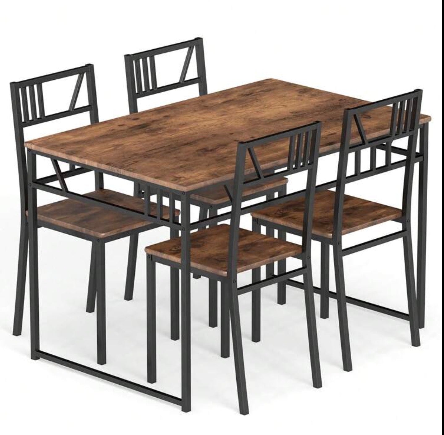 GOFLAME 5 Piece Dining Table Set, Industrial-Style Kitchen Table & 4 Chairs With Wood Like Tabletop & Metal Frame, Rectangular Table & Chair Set For Kitchen, Dining Room & Small Spaces