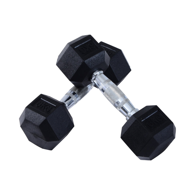 HOMCOM 2×6kg Hex Dumbbells Set – Rubber Coated Weights for Home Gym Strength Training