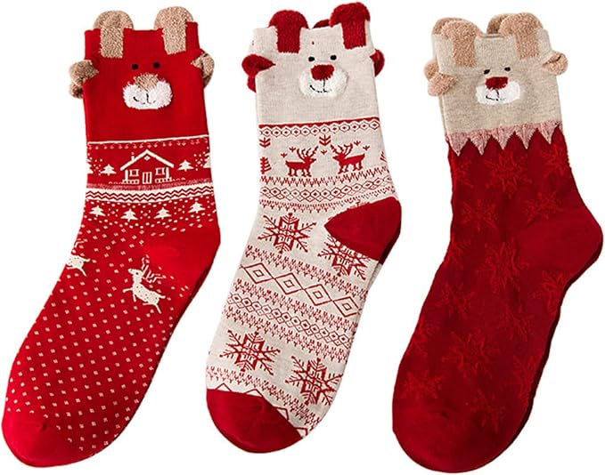 Nuoshen 3 pairs Christmas Socks, Ladies Xmas Socks Winter Warm Socks Cute Funny Women Socks Xmas Gift for Girls