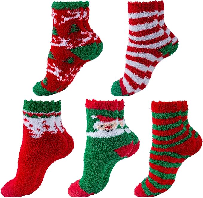 Christmas Fluffy Socks for Women | 5 Pairs Fuzzy Warm Bed Slipper Socks