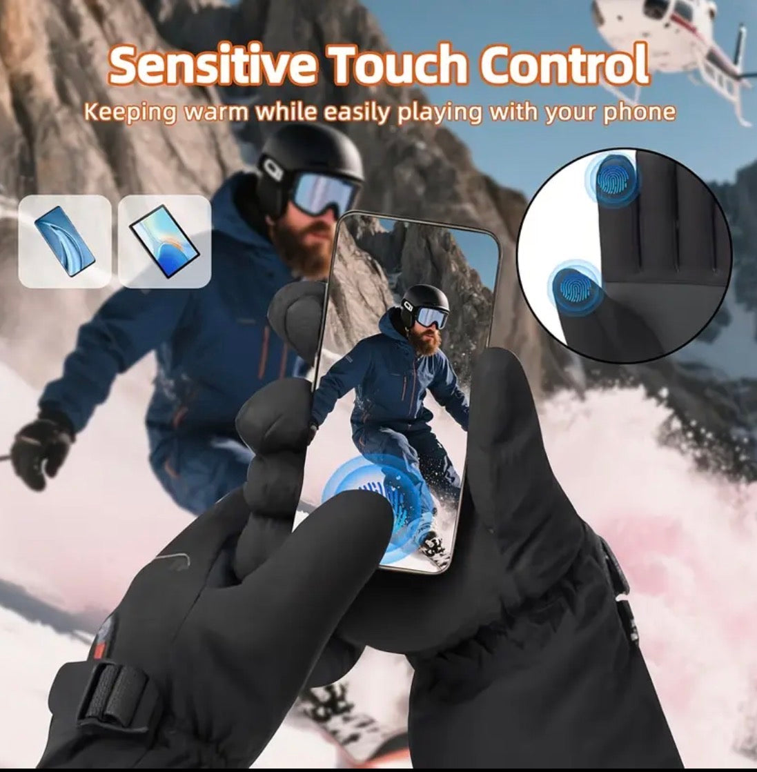 USB Rechargeable Heated Gloves – 3 Heat Settings, Touchscreen, 7.4V, Waterproof Winter Thermal Gloves