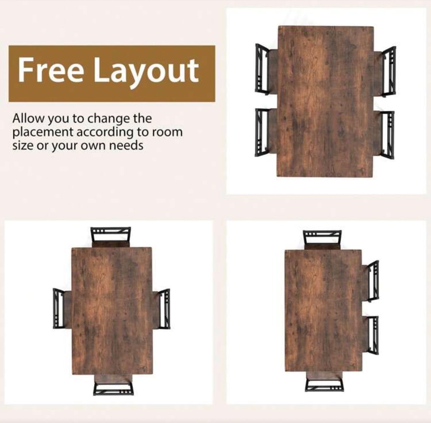 GOFLAME 5 Piece Dining Table Set, Industrial-Style Kitchen Table & 4 Chairs With Wood Like Tabletop & Metal Frame, Rectangular Table & Chair Set For Kitchen, Dining Room & Small Spaces