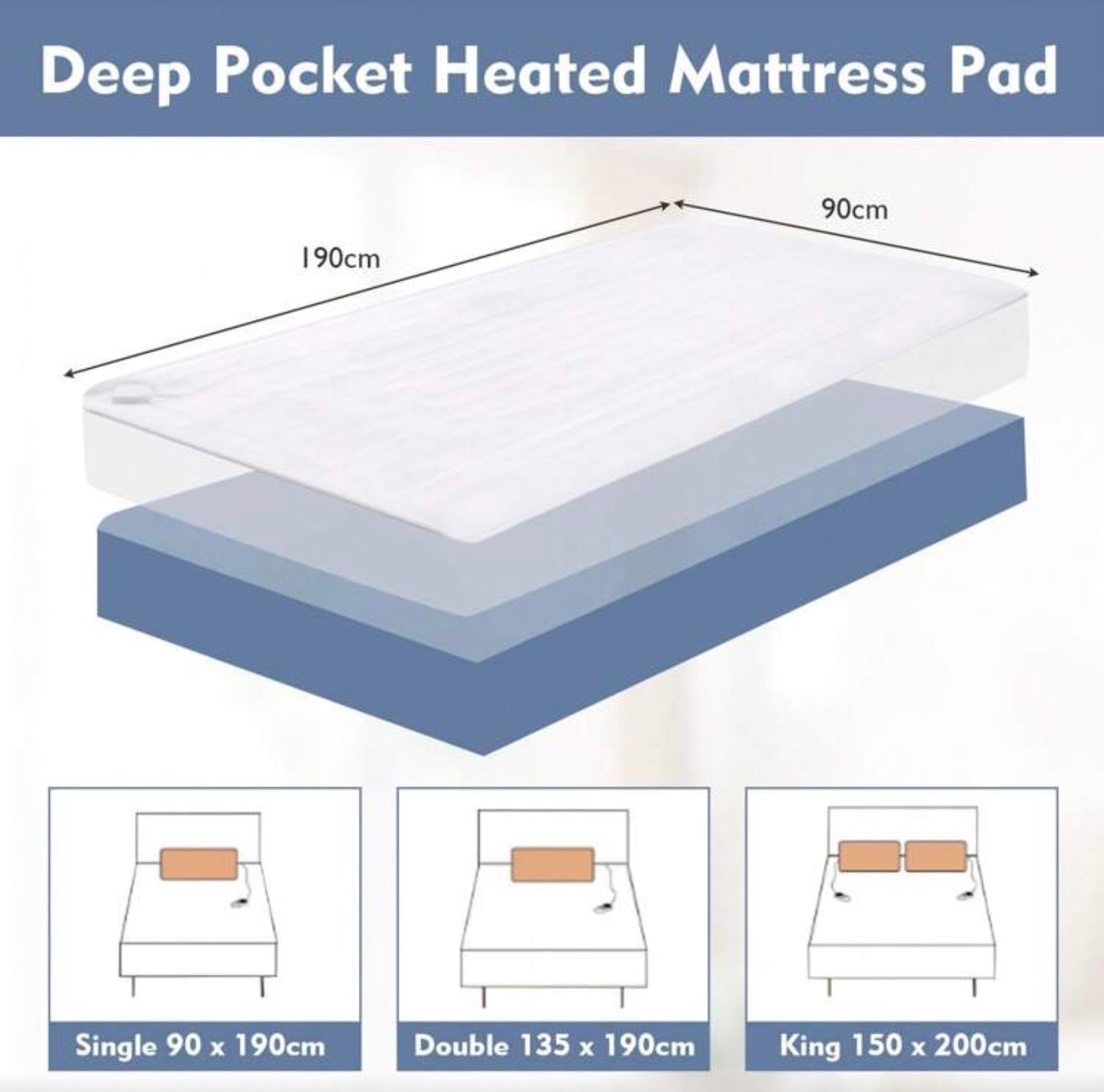Single Electric Heated Mattress Pad – 8 Heat Levels, Timer & Machine-Washable Bed Warmer (White)