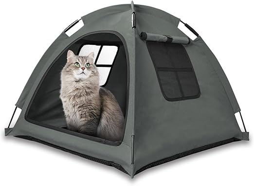 Portable Pet Tent House Indoor Outdoor | Cat & Puppy Bed Shelter Grey