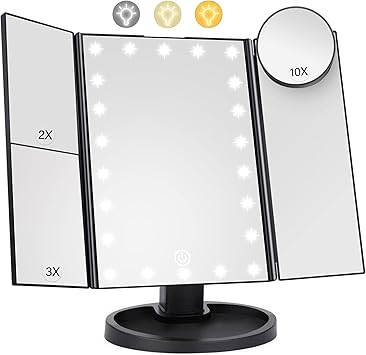 Lighted Makeup Mirror with 22 LED L ights 10X Magnifying Touch Dimmable Black