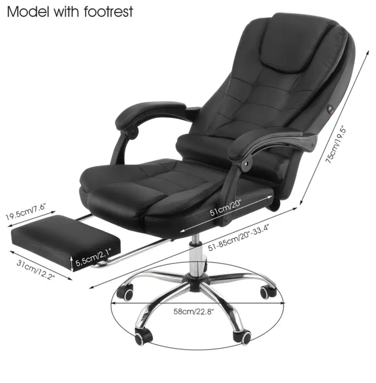 Luxury Ergonomic Gaming Chair with Footrest High Back Office Recliner Black