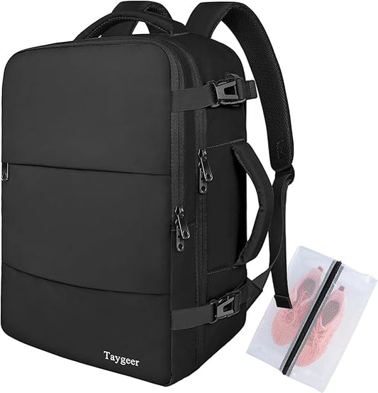 Taygeer for New Ryanair Cabin Bags 40x30x20 Underseat, Travel Backpack Cabin Size, Rucksack for Plane Hand Luggage Backpack for Travelling, Ryan Air Cabin Bag 40x30x20 with Separate Shoe Pouch, Black