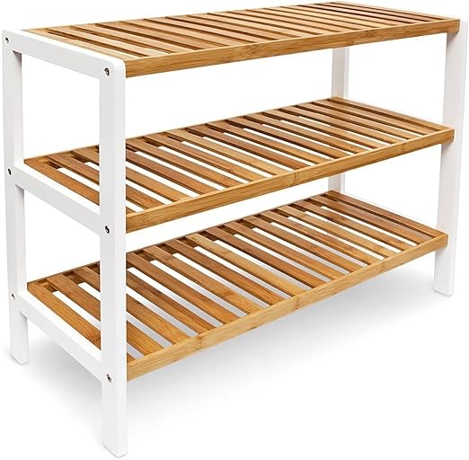 3 Tier Bamboo Shoe Rack | Natural Shoe Storage Organiser for Hallway Closet