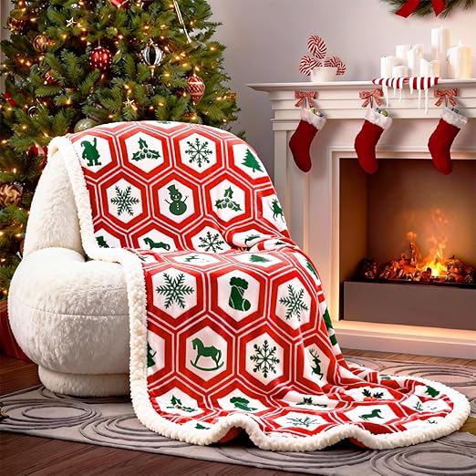 Extra Large Christmas Throw Blanket 150x200cm | Cosy Sherpa Fleece Sofa Bed Throw