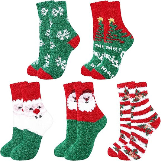 Cosy Christmas Fluffy Socks for Women | 5 Pairs Fuzzy Warm Bed Slipper Socks