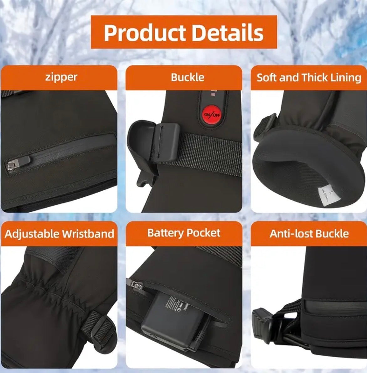 USB Rechargeable Heated Gloves – 3 Heat Settings, Touchscreen, 7.4V, Waterproof Winter Thermal Gloves