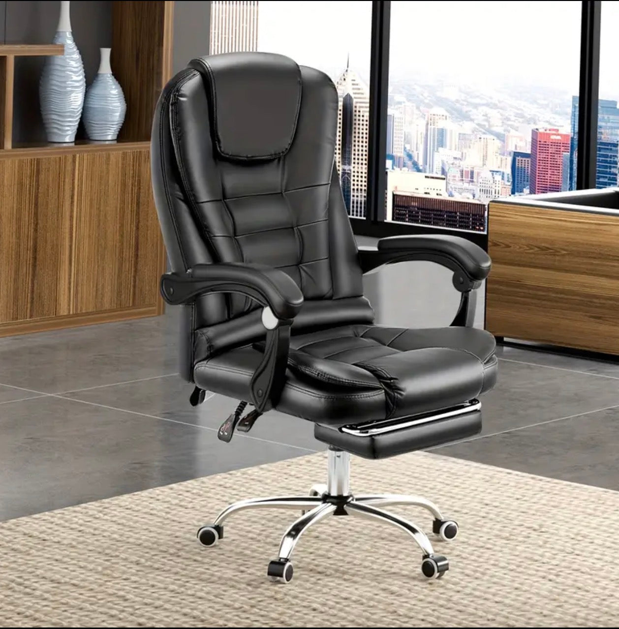 Luxury Ergonomic Gaming Chair with Footrest High Back Office Recliner Black